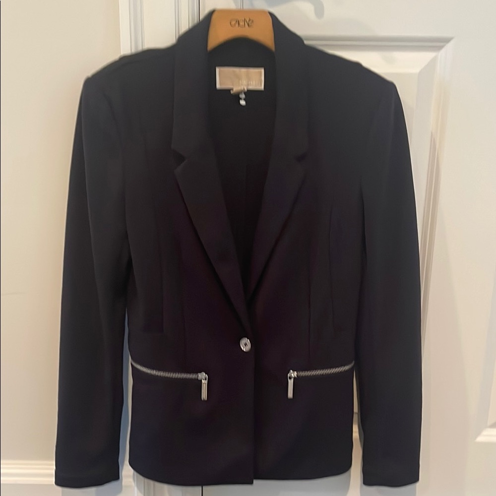 Michael Kors Black Blazer with Notched Lapels and Silver Accents